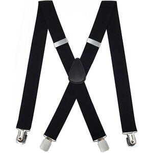 Mens Heavy Duty Adjustable Elastic X Back Suspenders with Strong Clips Big Tall